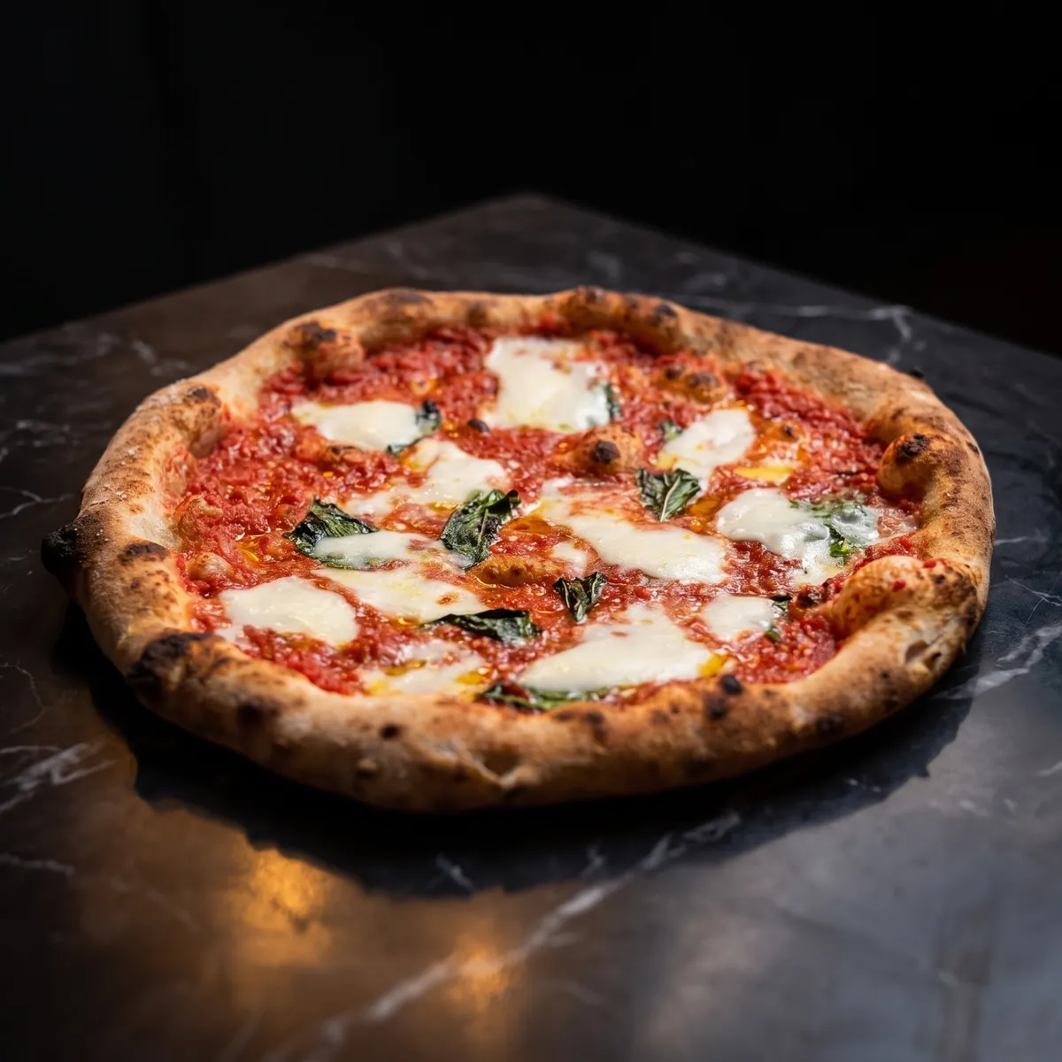 Neapolitan Margherita pizza fresh from the oven at Moderna Bar & Pizzeria in Austin